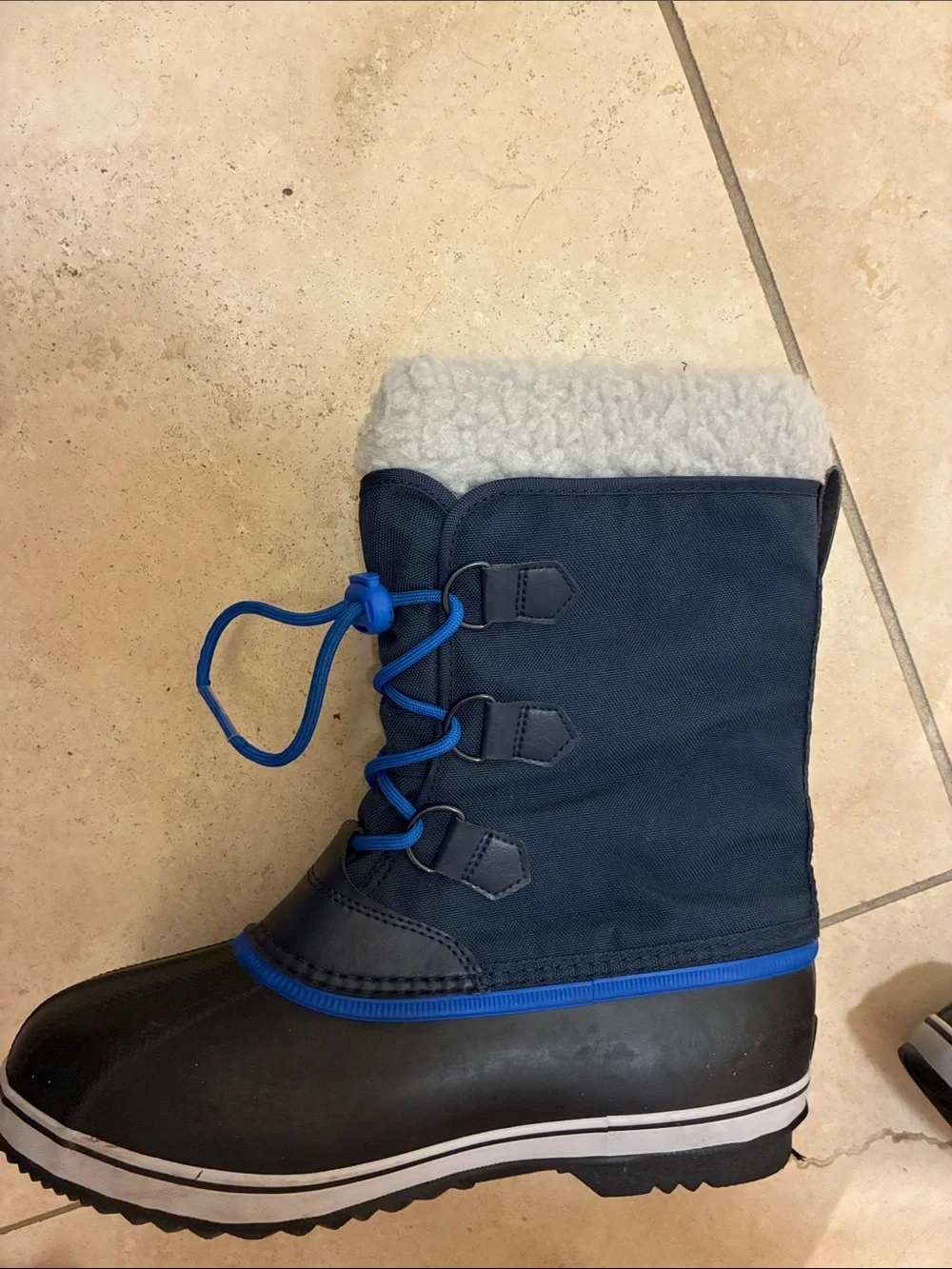 Sorel Black/Blue Yoot PAC Nylon Winter Boots White Fleece Cuff Sz 7